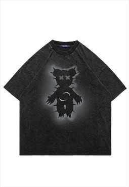 Gothic bear t-shirt punk teddy top vintage wash grunge tee