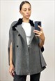 VINTAGE GREY WOOL PONCHO ,  WOMEN' S OVERSIZED BLAZER