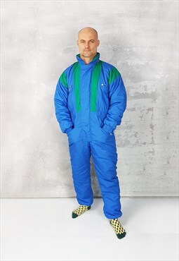 One piece ski suit in blue from 80's