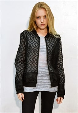 Floral Lace embroidery Organza Zip Up Bomber jacket cardigan