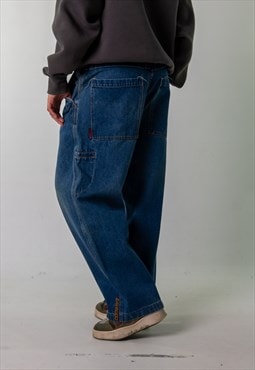 Blue Denim 90s Baggy Hip Hop Davoucci Cargo Skater Trousers