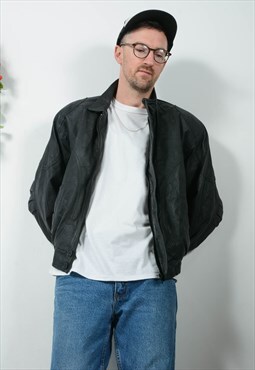 Vintage 80s Leather Jacket Bomber Black Unisex Size XL