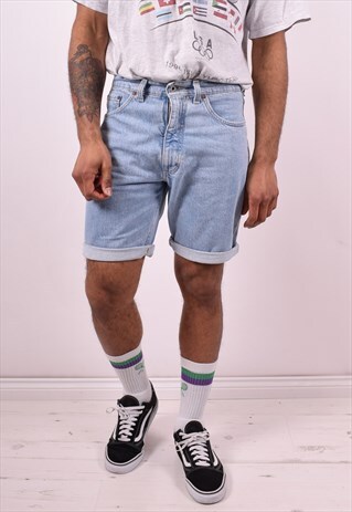 MUSTANG MENS VINTAGE DENIM SHORTS W32 BLUE 90'S