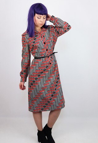TREVIRA VINTAGE 70'S ELONGATED COLLAR MIDI DRESS SHIRT