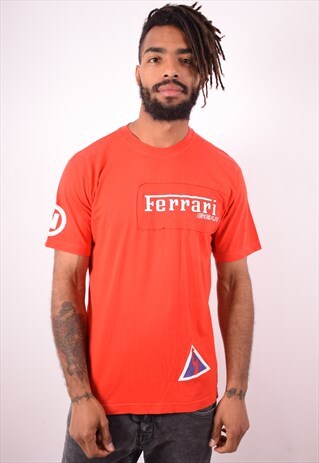 FERRARI MENS VINTAGE T-SHIRT TOP LARGE RED 90S