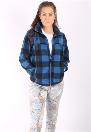 VINTAGE 90S COLUMBIA FLEECE JACKET IN BLUE CHECK