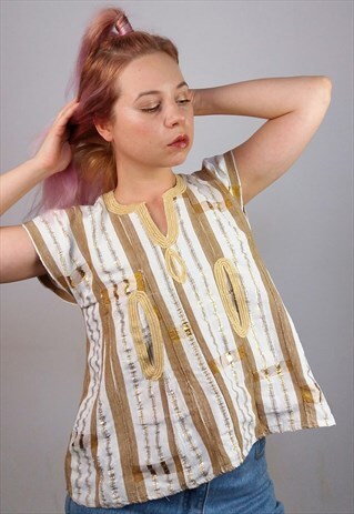 VINTAGE INDIAN GOLD STRIPES LINEN TOP / VEST