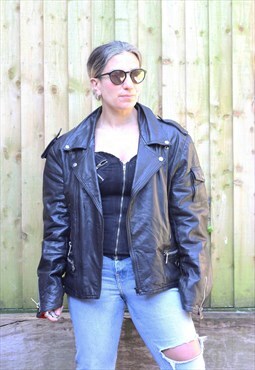 Vintage 1990s leather biker jacket in black 