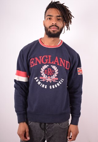 ASICS MENS VINTAGE SWEATSHIRT JUMPER MEDIUM BLUE 90S
