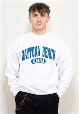 Vintage 90's Men Daytona Beach Sweatshirt in White