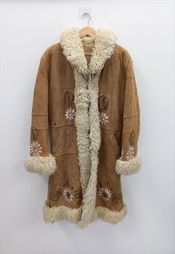 Afghan Sherpa Suede Coat Tan Brown