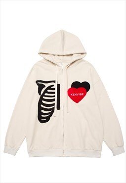 Bones hoodie skeleton patch pullover Halloween top in white