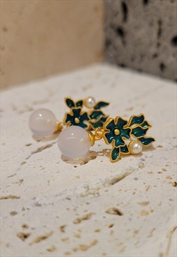 Classical Floral Imitation Jade Earrings 