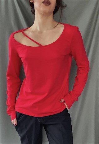 VINTAGE 90S/00S VERSACE CUT OUT JERSEY TOP WITH LONG SLEEVES