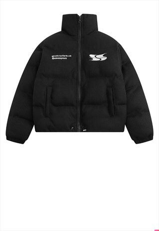 KNITTED BOMBER JACKET GRUNGE RETRO PUFFER IN BLACK