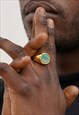 18K Gold Green Opal Signet Ring - Large Gold Rings for Men 
