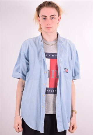 RALPH LAUREN CHAPS MENS VINTAGE SHIRT LARGE BLUE 90S