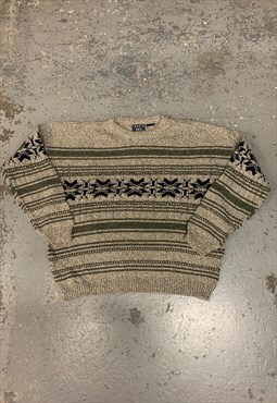 Vintage Abstract Knitted Jumper Chunky Patterned Sweater