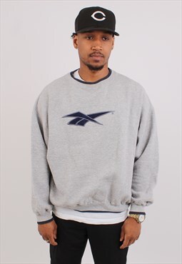 Vintage Men's 90's Reebok Spell out Grey Crewneck Sweatshirt