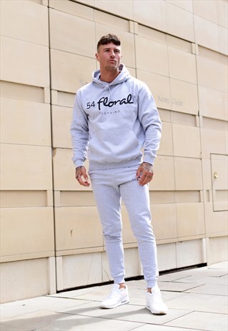 54 FLORAL GRAPHIC HOODY & JOGGER TRACKSUIT SET - GREY