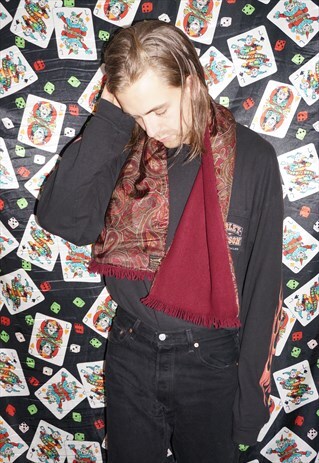 VINTAGE 80'S PATTERNED SILK / WOOL SCARF