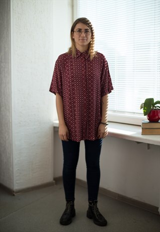VINTAGE 80'S BURGUNDY RED SHORT SLEEVED SHIRT