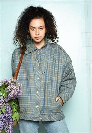 VINTAGE 80S TARTAN CHECKED BOYFRIENDS OUTWEAR THIN JACKET