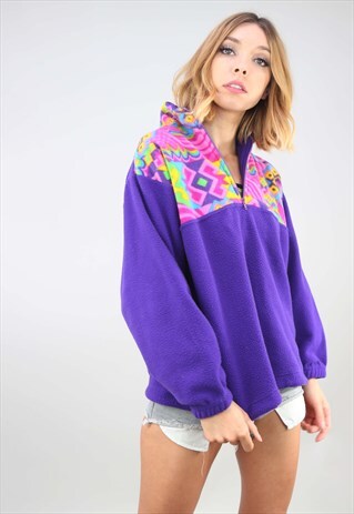 VINTAGE OVERSIZED 1/4 ZIP PATTERNED FLEECE