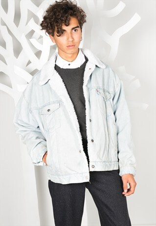 VINTAGE 80'S LEVI'S WINTER SHEEPSKIN DENIM JACKET / S0140