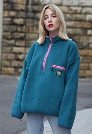 VINTAGE 90'S FLEECE SWEATSHIRT IN TURQUOISE