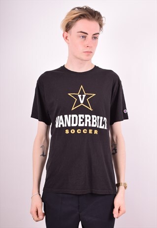 CHAMPION MENS VINTAGE VANDERBILT T-SHIRT TOP MEDIUM BLACK 90