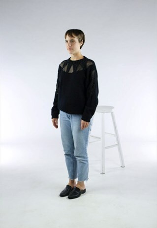 BEADED BLACK JUMPER / EMBROIDERED SLOUCHY SWEATER