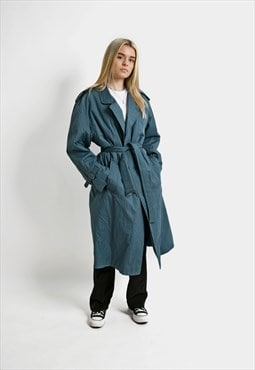 90s blue trench coat unisex detective long spring belted 80s
