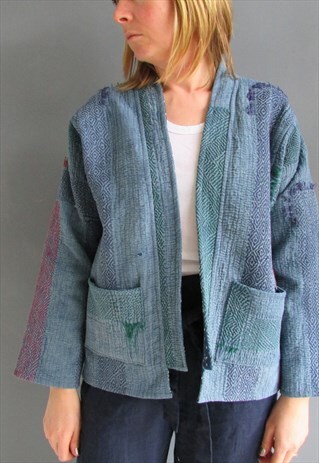 VINTAGE INDIGO BLUE QUILTED JACKET