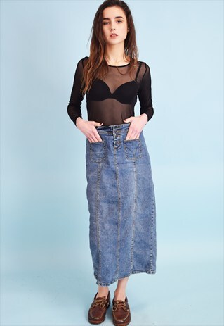 90'S STONEWASH DENIM CLASSY MAXI MOM'S SKIRT