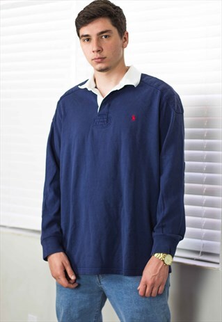 VINTAGE POLO RALPH LAUREN SHIT RUGBY LOGO 90S L 22.2