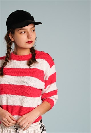 90'S RETRO STRIPED COLOUR BLOCK KNIT JUMPER
