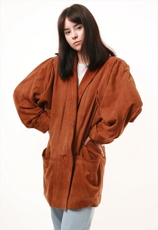 80S VINTAGE LEATHER LONG BOMBER OVERSIZED COAT 602