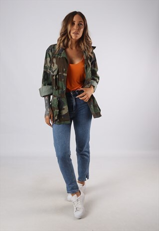 VINTAGE ARMY CAMOUFLAGE JACKET OVERSIZED CAMO UK 14 (CE4G)