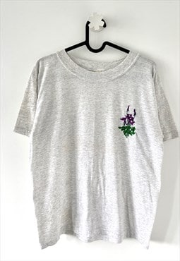 Vintage grey embroidered floral flower T-shirt medium 