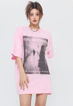 Anti love t-shirt not romantic tee grunge slogan top in pink