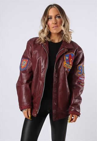 LEATHER BOMBER JACKET VARSITY OVERSIZED BOYFRIEND 14-16 FNFI