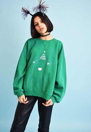 VINTAHOLIC CHRISTMAS BEAR GREEN SWEATSHIRT JUMPER