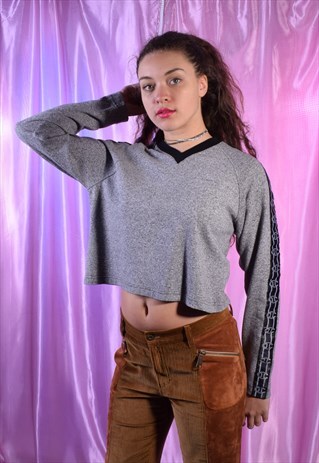 VINTAGE CHAMPION GREY AND BLACK CROPPED TOP