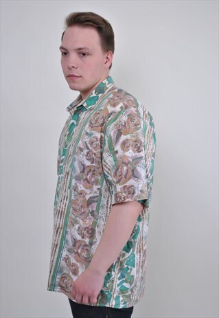 VINTAGE FLORAL HAWAII SHIRT, 80S FLOWERS BUTTON DOWN