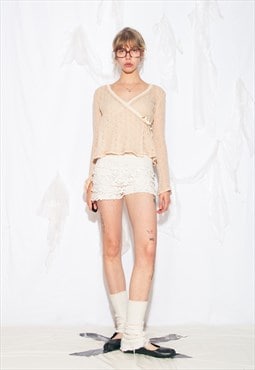 Vintage Y2K Lace Knit Jumper in Pastel Peach