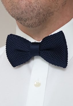 Wedding Handmade Polyester Knitted Bow Tie In Navy Blue