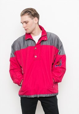 Vintage 90s Puffer Jacket Red Quarter-Zip Windbreaker 