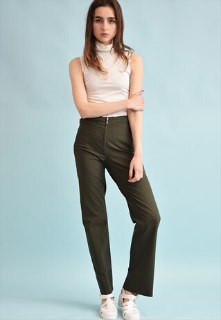 90'S RETRO REGULAR WAIST KHAKI TAPERED TROUSERS