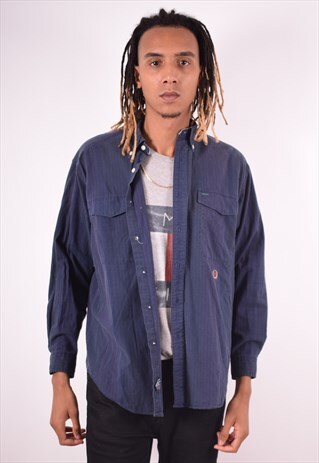TOMMY HILFIGER MENS VINTAGE SHIRT MEDIUM BLUE 90S